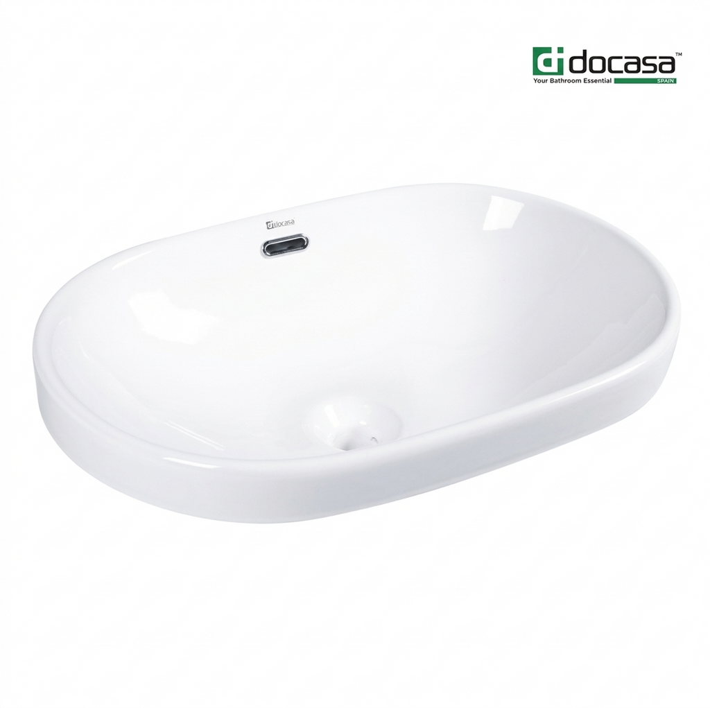 DOCASA 243C 590mm Ceramic White Counter Top Basin Sinki Tandas Bilik Mandi For Bathroom,Dining Area, And Outdoor Murah
