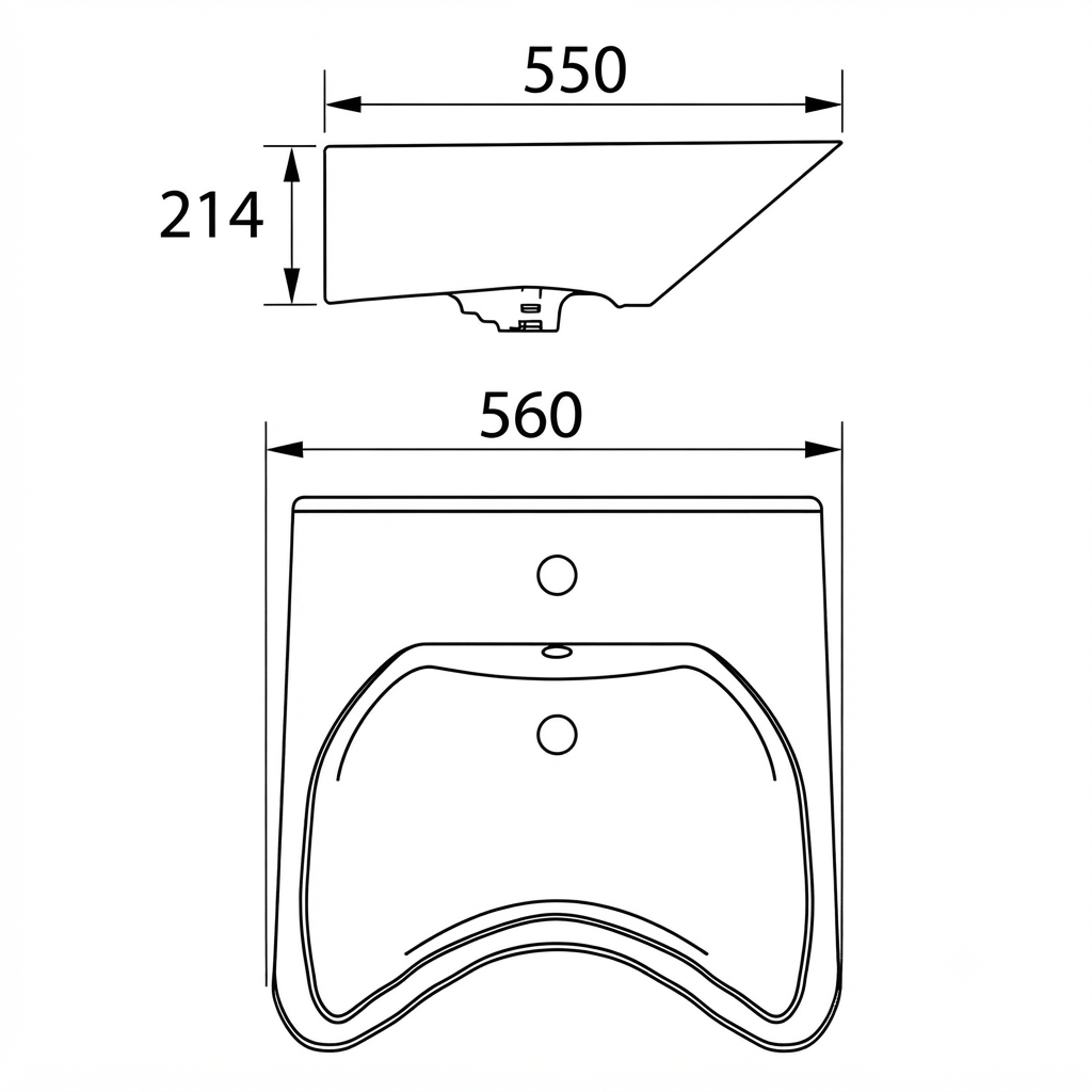 DOCASA B660 560mm Handicap & Clinical Ceramic Wash Basin | Versatile Counter Top or Wall Hung with Tap Hole, Overflow & Cap.