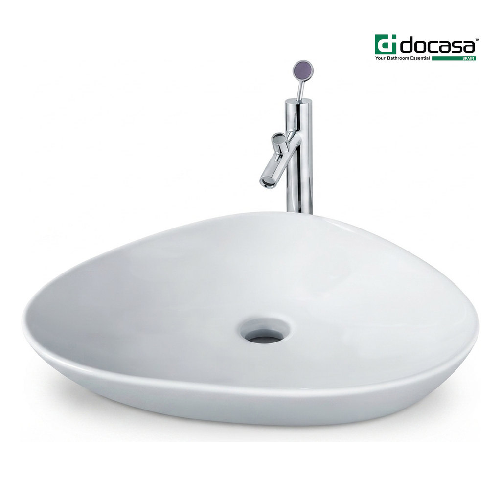 DOCASA K147A 490mm Ceramic White Counter Top Basin | Modern Wash Sink for Bathroom & Bilik Air