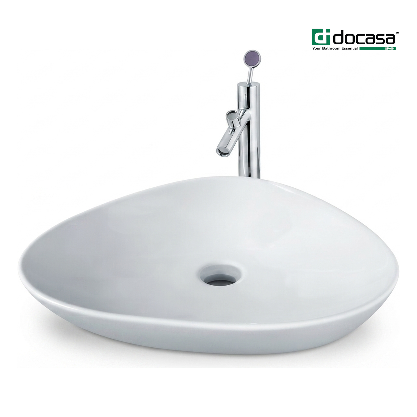 DOCASA K147A 490mm Ceramic White Counter Top Basin | Modern Wash Sink for Bathroom & Bilik Air