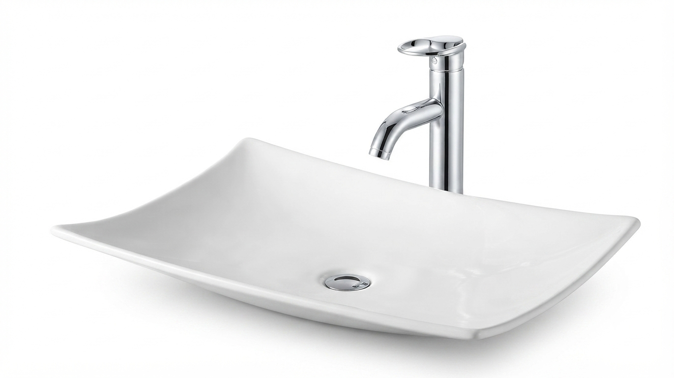 DOCASA 1018 600mm Ceramic White Counter Top Basin | Modern Wash Sink for Bathroom & Bilik Air