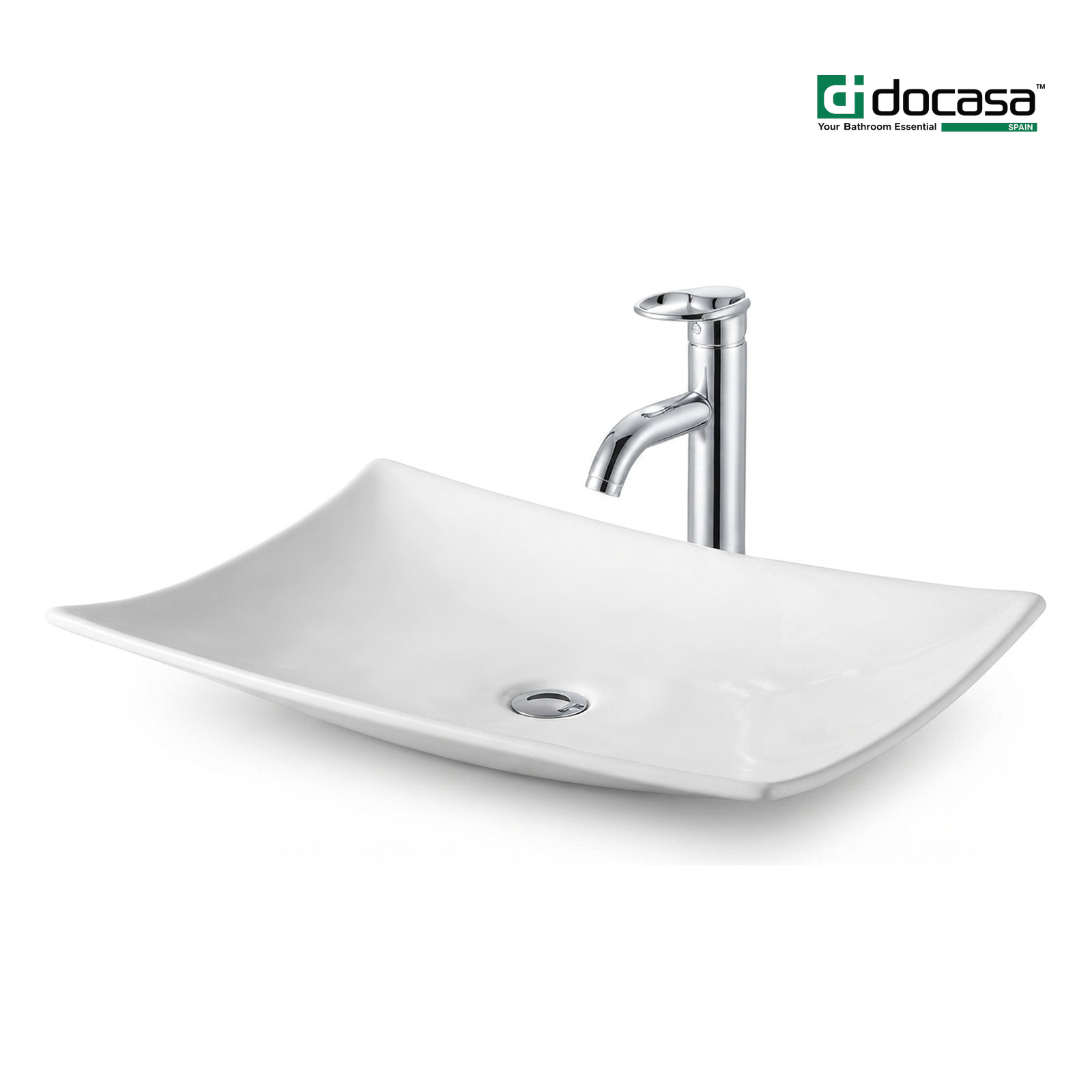 DOCASA 1018 600mm Ceramic White Counter Top Basin | Modern Wash Sink for Bathroom & Bilik Air