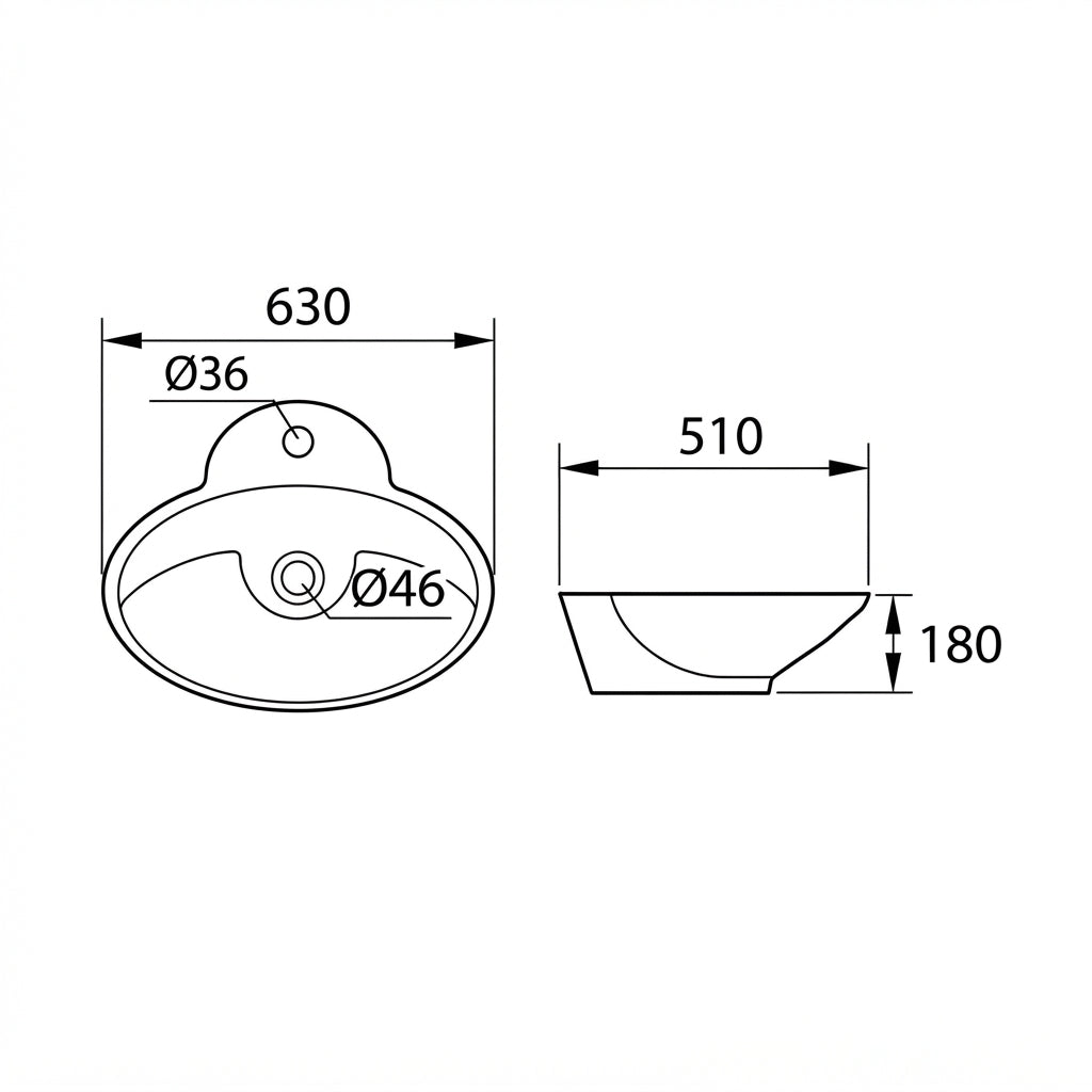 DOCASA 257 630mm Ceramic White Counter Top Basin | Modern Wash Sink for Bathroom & Toilet