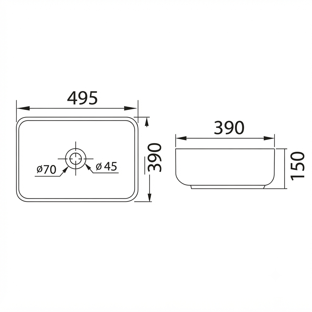 DOCASA 1092 495mm Ceramic White Counter Top Basin | Modern Wash Sink for Bathroom & Bilik Air
