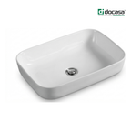 DOCASA 1093 605mm Ceramic White Counter Top Basin | Modern Wash Sink for Bathroom & Bilik Air