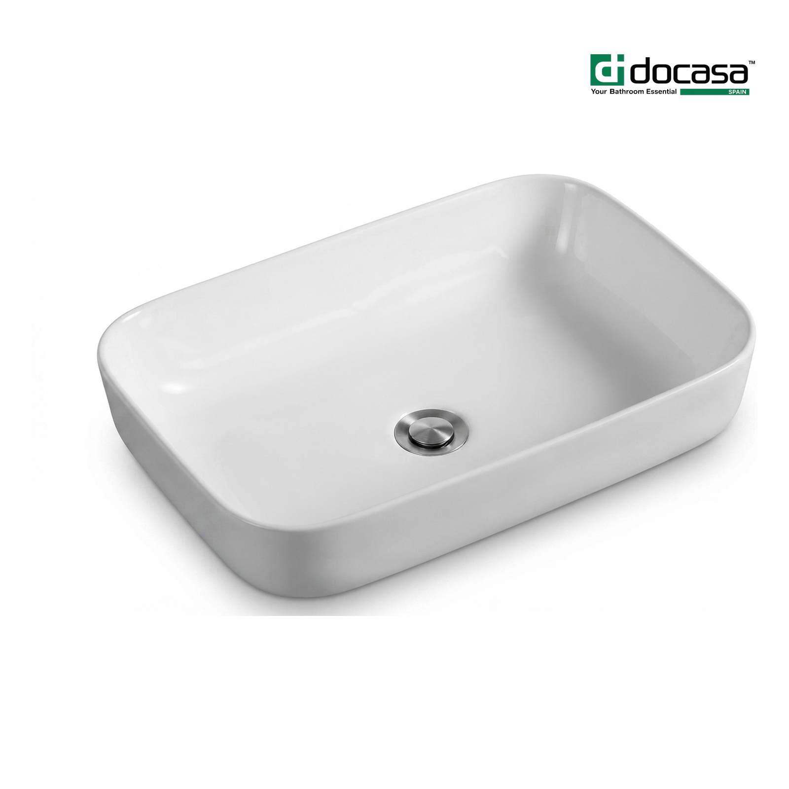 DOCASA 1093 605mm Ceramic White Counter Top Basin | Modern Wash Sink for Bathroom & Bilik Air