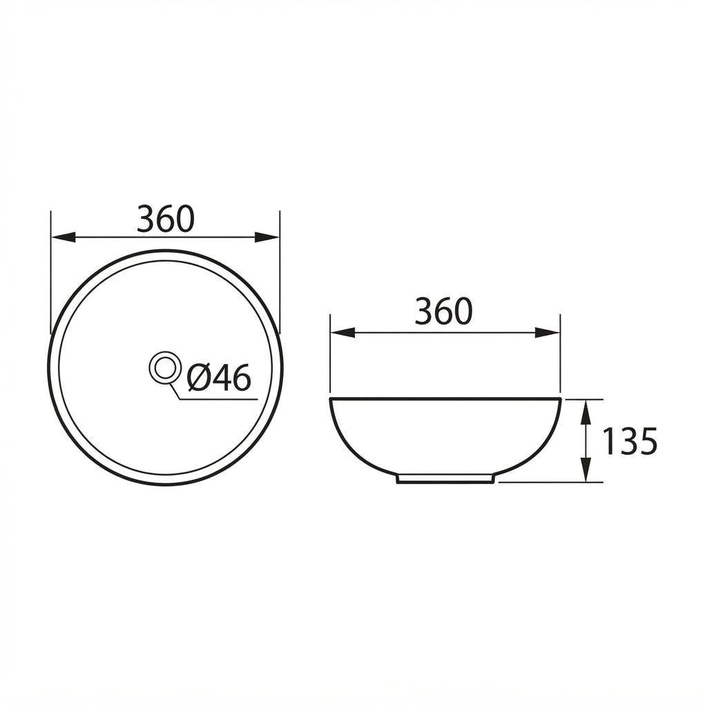 DOCASA 215A 360mm Ceramic White Counter Top Basin | Modern Wash Sink for Bathroom & Toilet