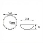 DOCASA 215A 360mm Ceramic White Counter Top Basin | Modern Wash Sink for Bathroom & Toilet