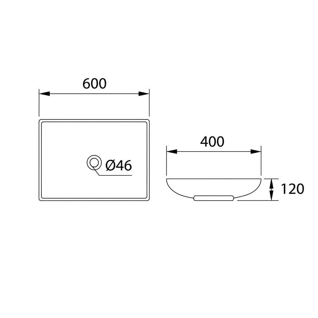 DOCASA 1018 600mm Ceramic White Counter Top Basin | Modern Wash Sink for Bathroom & Bilik Air