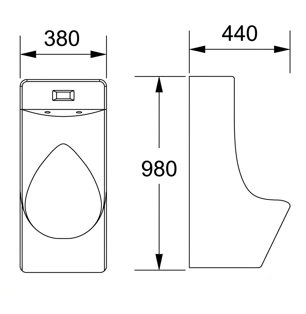DOCASA URL559 Stall Urinal Bowl comes with Top Inlet pre-punch flush hole with Exposed Manual Urinal Flush Valve