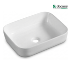 DOCASA 1092 495mm Ceramic White Counter Top Basin | Modern Wash Sink for Bathroom & Bilik Air