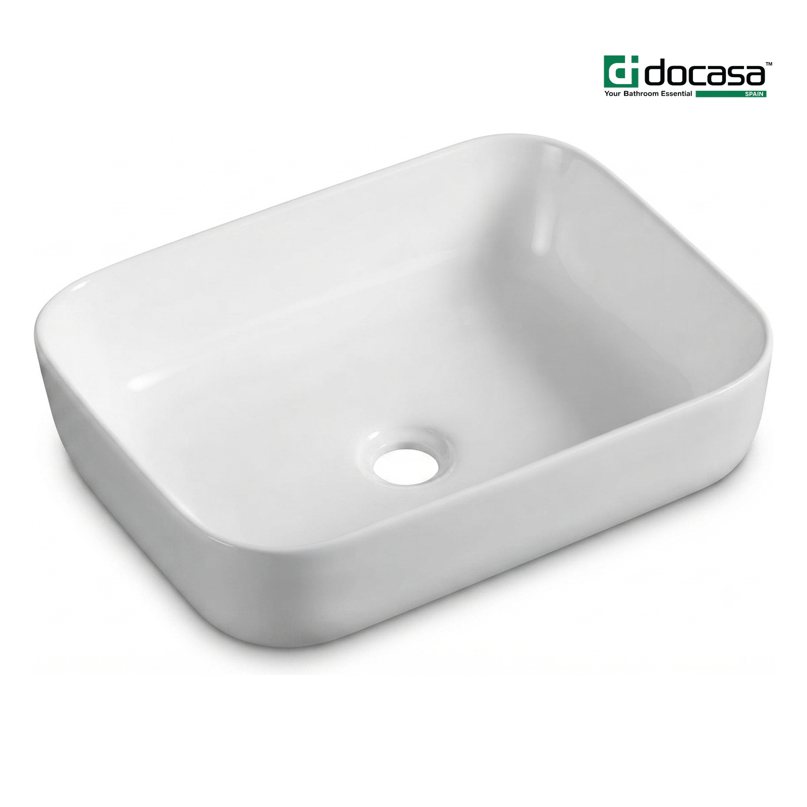 DOCASA 1092 495mm Ceramic White Counter Top Basin | Modern Wash Sink for Bathroom & Bilik Air