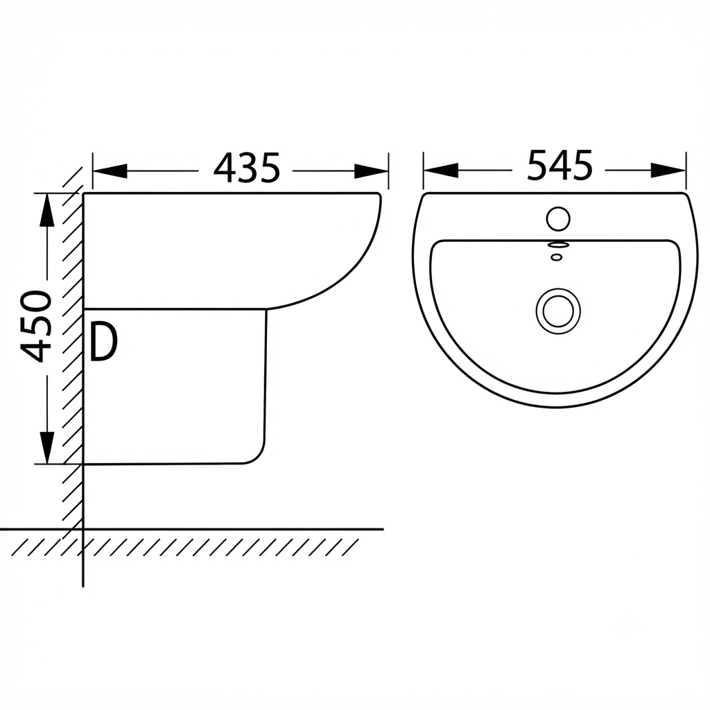 DOCASA BP301 450mm Half Pedestal Basin White single Pre-punched Tap Hole c/w Overflow