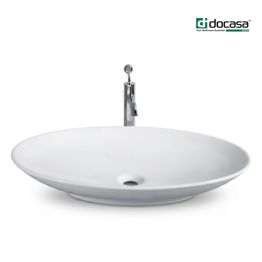 DOCASA K160 680mm Ceramic White Counter Top Basin | Modern Wash Sink for Bathroom & Bilik Air