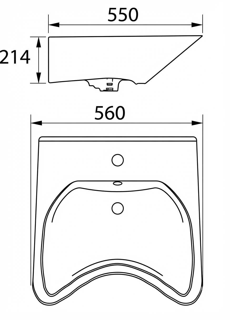 DOCASA B660 560mm Handicap & Clinical Ceramic Wash Basin | Versatile Counter Top or Wall Hung with Tap Hole, Overflow & Cap.