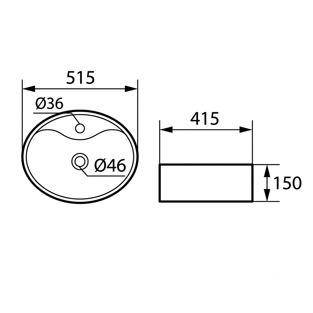 DOCASA 222B 515mm Ceramic White Counter Top Basin Sinki Tandas Bilik Mandi For Bathroom, Dining Area, And Outdoor Murah