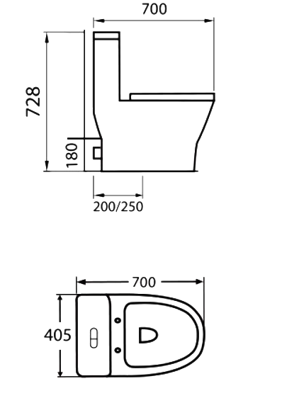 Docasa A333 P-trap 180mm S-Trap 200mm 250mm Bathroom One Piece Rimless Washdown WC Water Closet 1 Piece Jamban Duduk