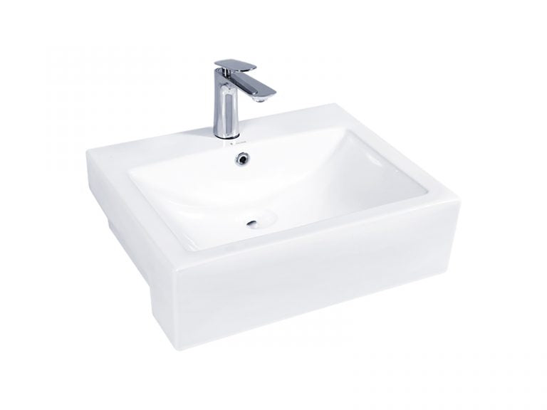 DOCASA K14SR 545mm Ceramic White Semi Recesses Basin Sinki Tandas Bilik Mandi Bathroom,Dining Area, And Outdoor Murah