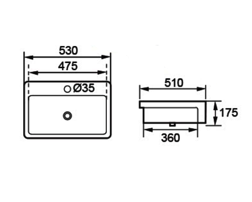 DOCASA K18SR 530mm Ceramic White Semi Recesses Basin Sinki Tandas Bilik Mandi Bathroom,Dining Area, And Outdoor Murah
