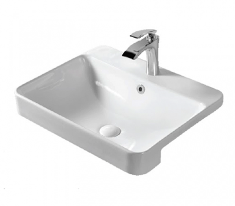 DOCASA K319SR 590mm Ceramic White Semi Recesses Basin Sinki Tandas Bilik Mandi Bathroom,Dining Area, And Outdoor Murah