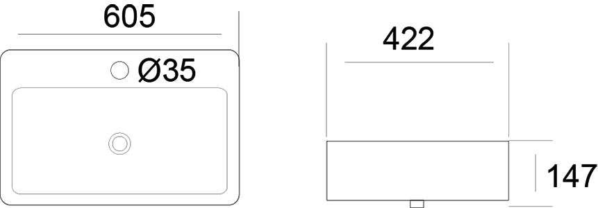 DOCASA K381 605mm Ceramic White Counter Mounting Basin Sinki Tandas Bilik Mandi For Bathroom,Dining Area,Outdoor Murah