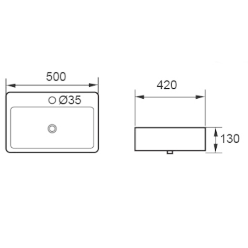 DOCASA K404A 500mm Ceramic Counter Top Wall Hung Basin Sinki Tandas Bilik Mandi For Bathroom, Dining Area, And Outdoor