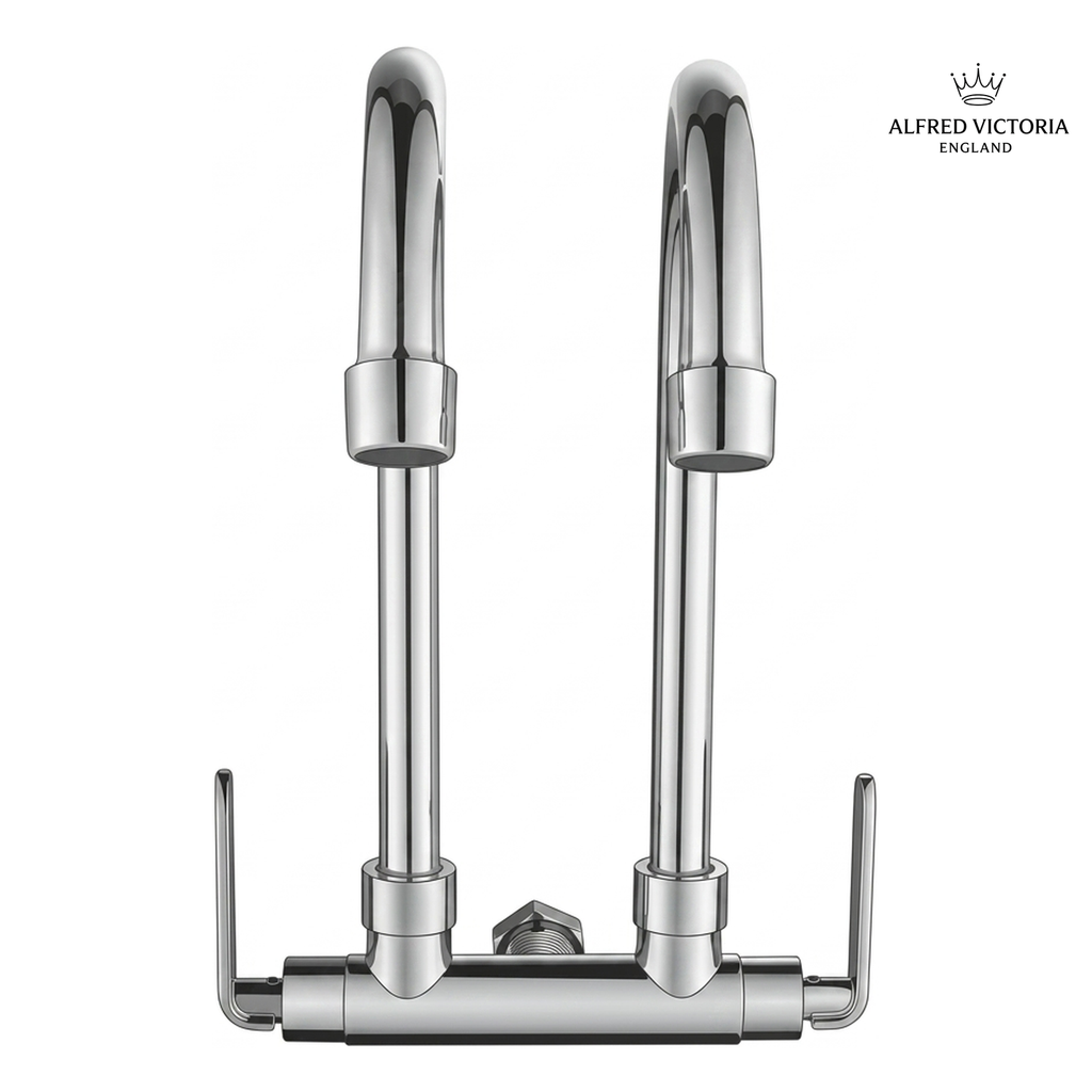ALFRED VICTORIA 345mm Chrome Quater Turn Wall Sink Tap