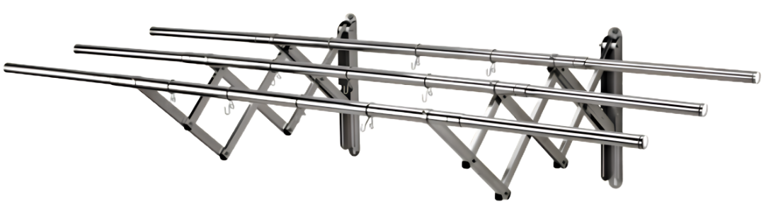 Retractable Wall Mount Clothes Hanger | Stainless Steel Silver (3ft - 5.5ft)