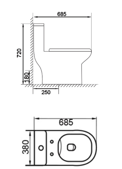 Docasa A360 P-trap 180mm S-Trap 200mm 250mm Bathroom One Piece Rimless Washdown WC Water Closet 1 Piece Jamban Duduk