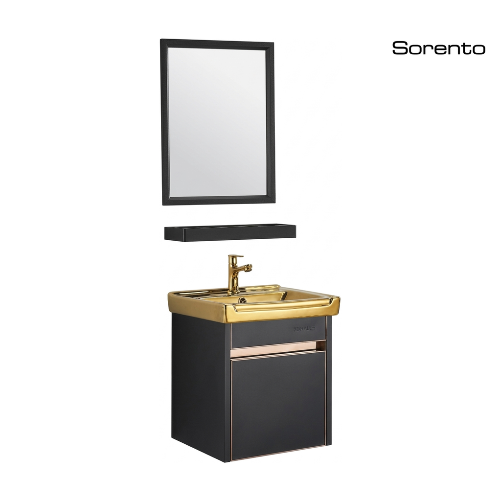 SORENTO SRTBF11404-GY 345mm Gold Wall Hung Cabinet 1 Soft Closing Drawers Set