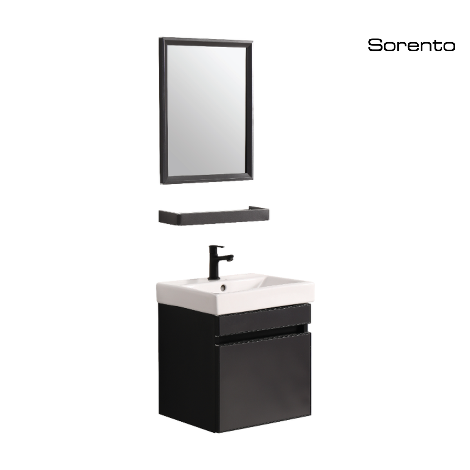 Sorento SRTBF11415 400mm Bathroom Vanity Set | Black Basin Cabinet with Mirror, Shelf, Cold Tap & Pop-Up Waste