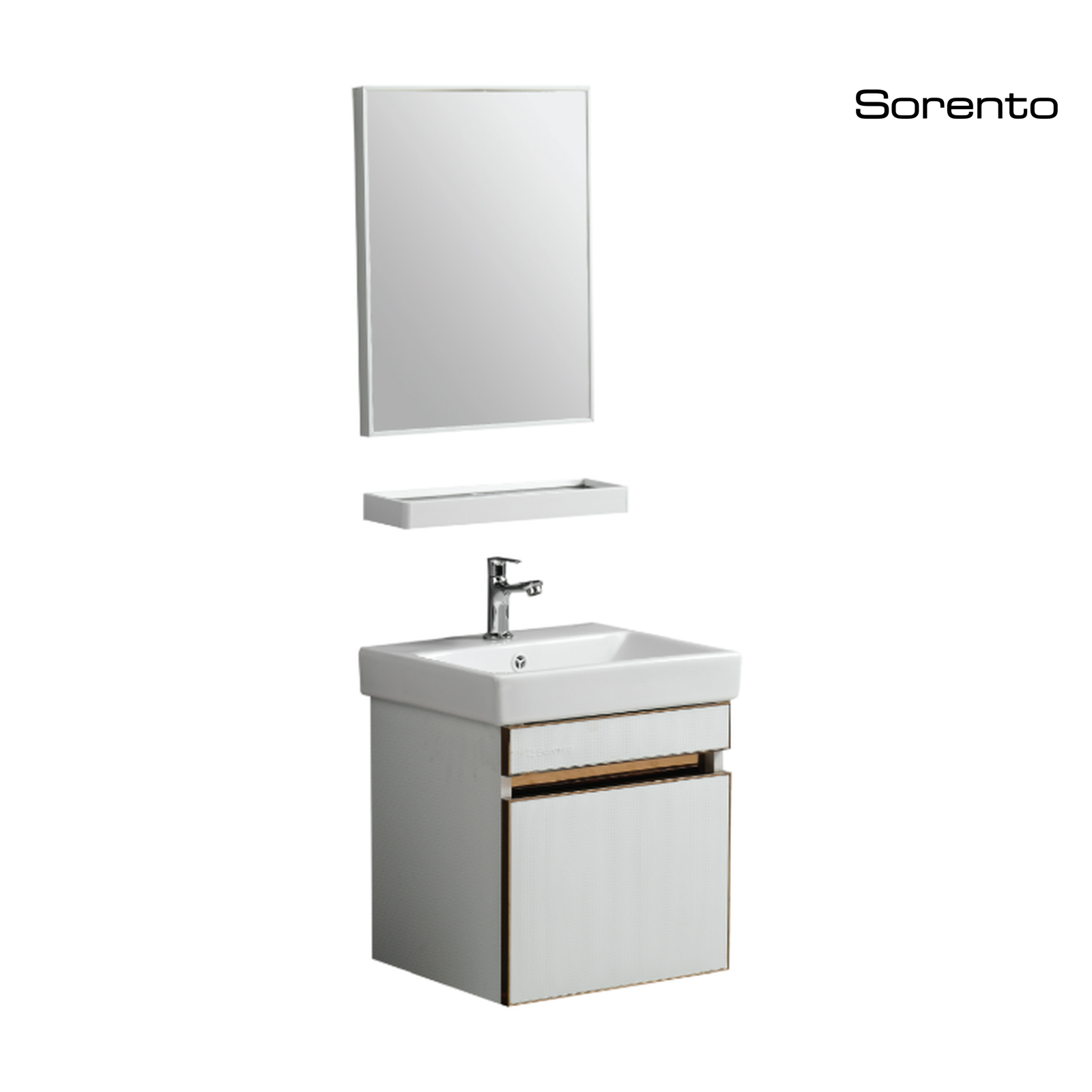Sorento SRTBF11416 430mm Bathroom Vanity Set | White Basin Cabinet with Mirror, Shelf, Cold Tap & Pop-Up Waste
