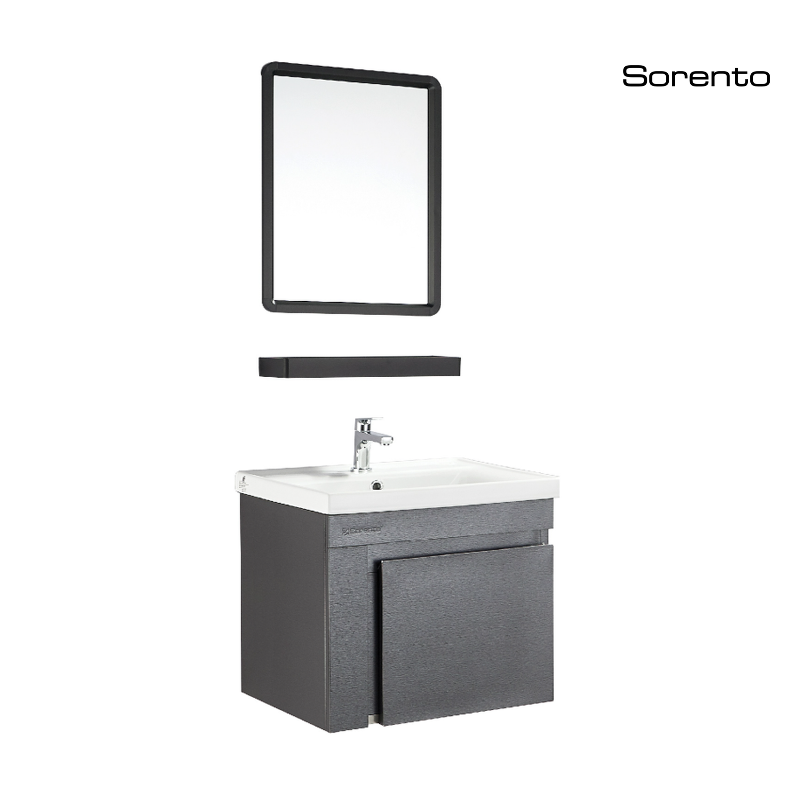 Sorento SRTBF11705 500mm Black Bathroom Basin Cabinet Set with Mirror, Shelf, Cold Tap & Pop-Up Waste