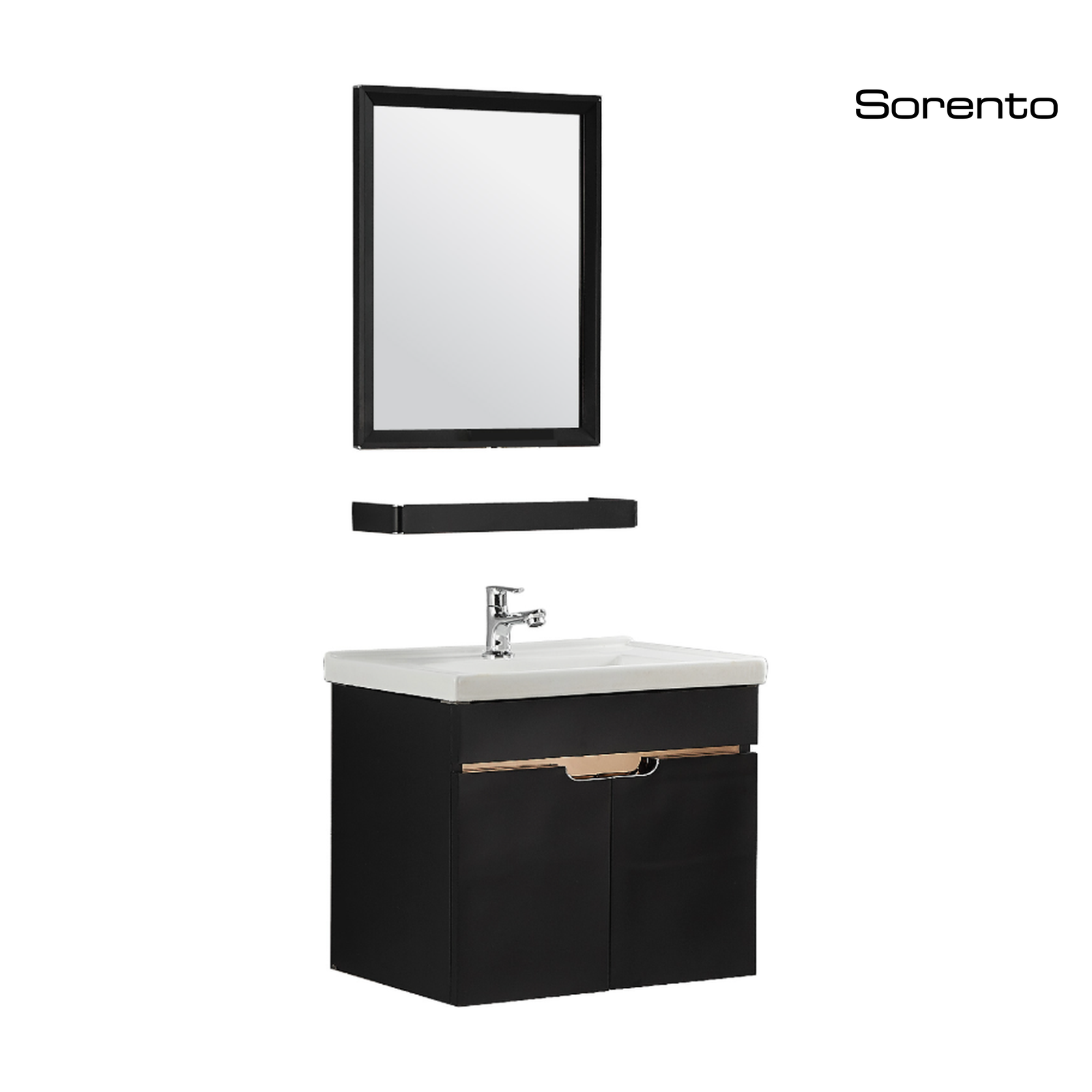 Sorento SRTBF11707 500mm Bathroom Vanity Set | Black Basin Cabinet with Mirror, Shelf, Cold Tap & Pop-Up Waste