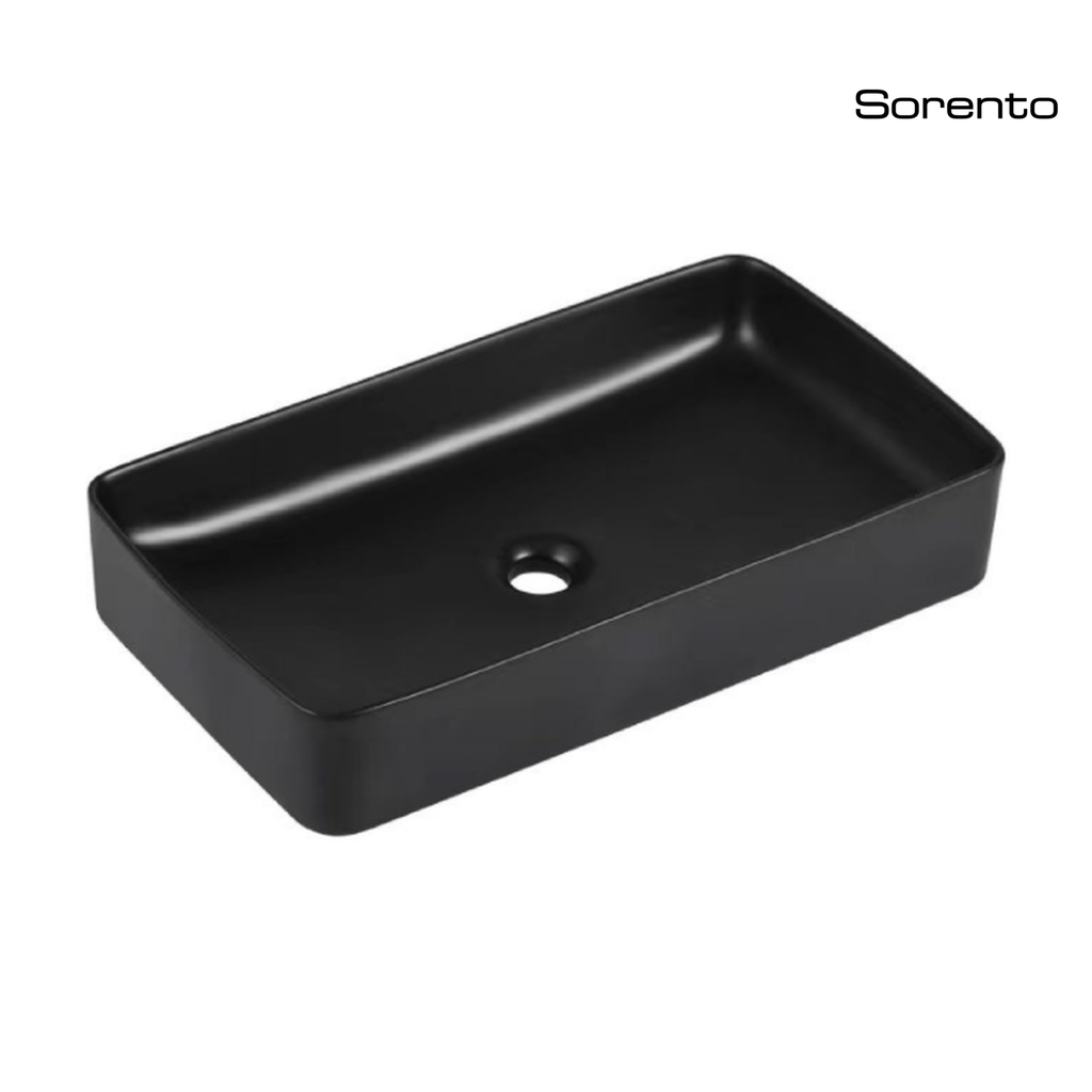 SORENTO SRTWB1419-BL 610mm Matte Black Rectangle Counter Mounting Wash Basin come with single pre-punched tap hole