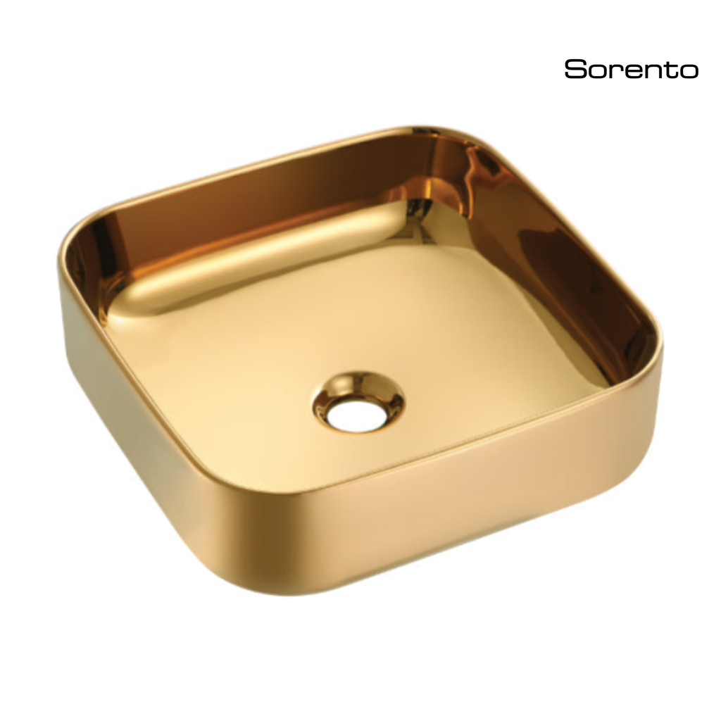 SORENTO SRTWB1421-GY 385mm Gold Square Counter Mounting Wash Basin come with single pre-punched tap hole