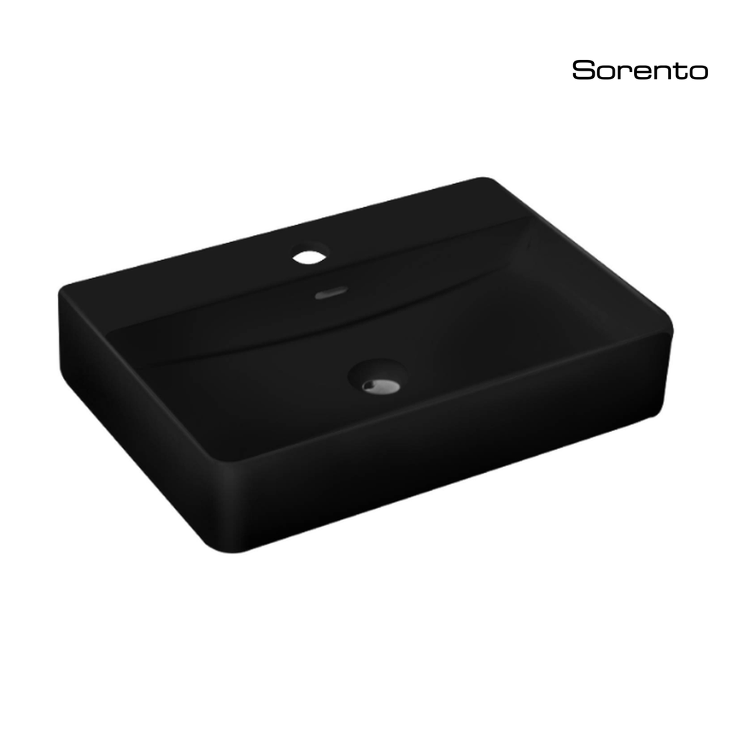 SORENTO SRTWB1516-BL 600mm Rectangular Matte Black Counter Mounting Wash Basin come with single pre-punched tap hole