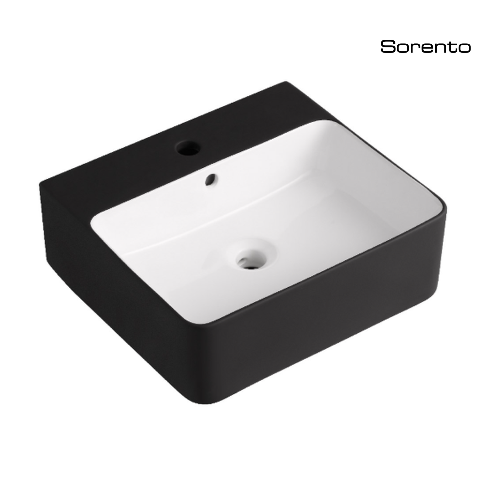 SORENTO SRTWB1516-BW 620mm Rectangular Matte Black White Counter Mounting Wash Basin come with single pre-punched tap hole