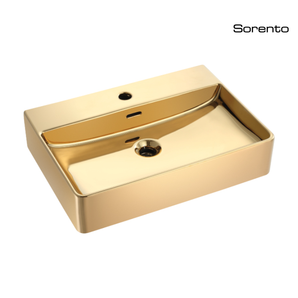 SORENTO SRTWB1516-GY 620mm Rectangular Gold Counter Mounting Wash Basin come with single pre-punched tap hole