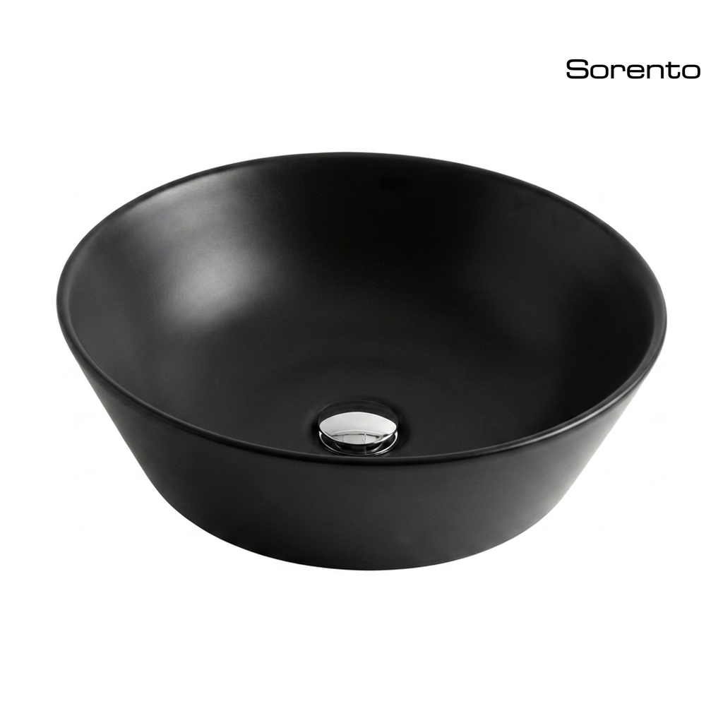 SORENTO SRTWB2410-BL 420mm Matte Black Counter Mounting Wash Basin come with single pre-punched tap hole