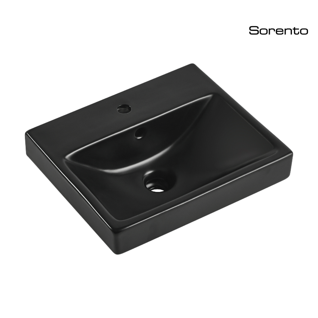 Sorento SRTWB248-MBL 430mm Wall Hung Ceramic Wash Basin with Overflow | Black Bathroom Sink