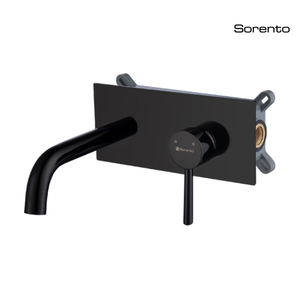 SORENTO SRTWT5612-BL5 230mm Square Matt Black Wall Mounted Basin Mixer Tap
