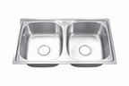 GLORY GL7843 780mm Stainless Steel Kitchen Sink Top-Mount Double Bowl Matt Sinki Dapur