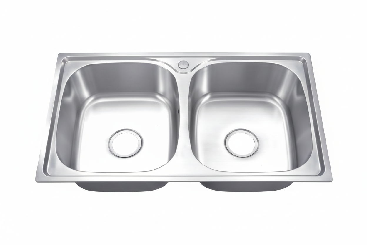 GLORY GL7843 780mm Stainless Steel Kitchen Sink Top-Mount Double Bowl Matt Sinki Dapur