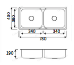 GLORY GL7843 780mm Stainless Steel Kitchen Sink Top-Mount Double Bowl Matt Sinki Dapur