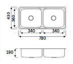 GLORY GL7843 780mm Stainless Steel Kitchen Sink Top-Mount Double Bowl Matt Sinki Dapur