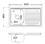GLORY GL8045 800mm Stainless Steel Kitchen Sink Top-Mount Single Bowl Matt Sinki Dapur