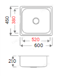 GLORY GL6045 600mm Stainless Steel Kitchen Sink Top-Mount Single Bowl Matt Sinki Dapur