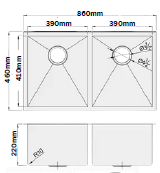 GLORY GL8646 860mm Stainless Steel 304 Kitchen Sink Undermount Double Bowl Matt Sinki Dapur