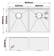 GLORY GL9046 900mm Stainless Steel 304 Kitchen Sink Undermount Double Bowl Matt Sinki Dapur